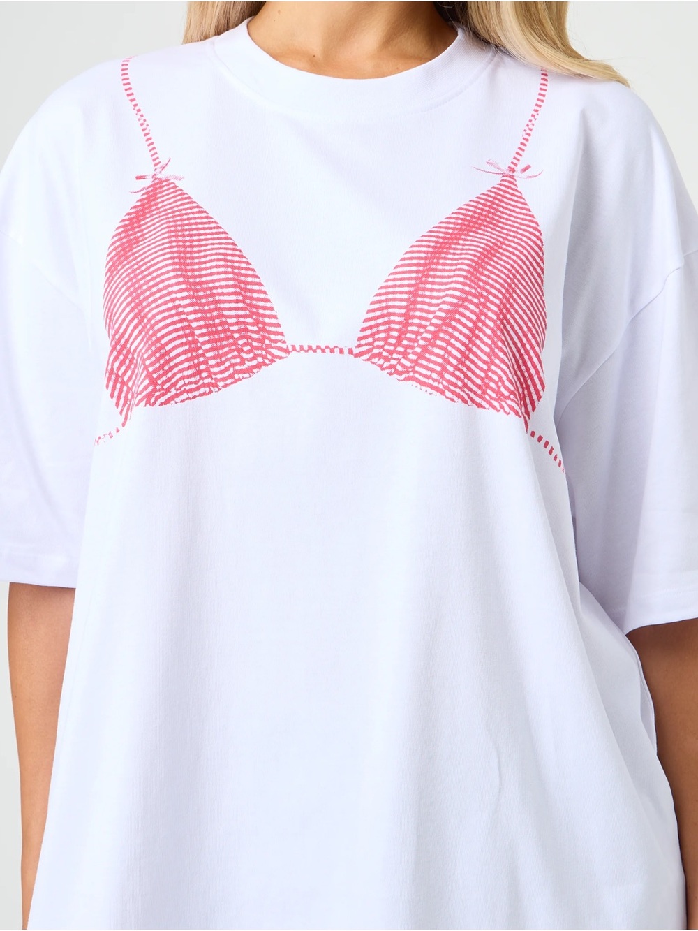 White Tee with Pink Bikini Graphic - Women's Casual Sleepwear Top size S